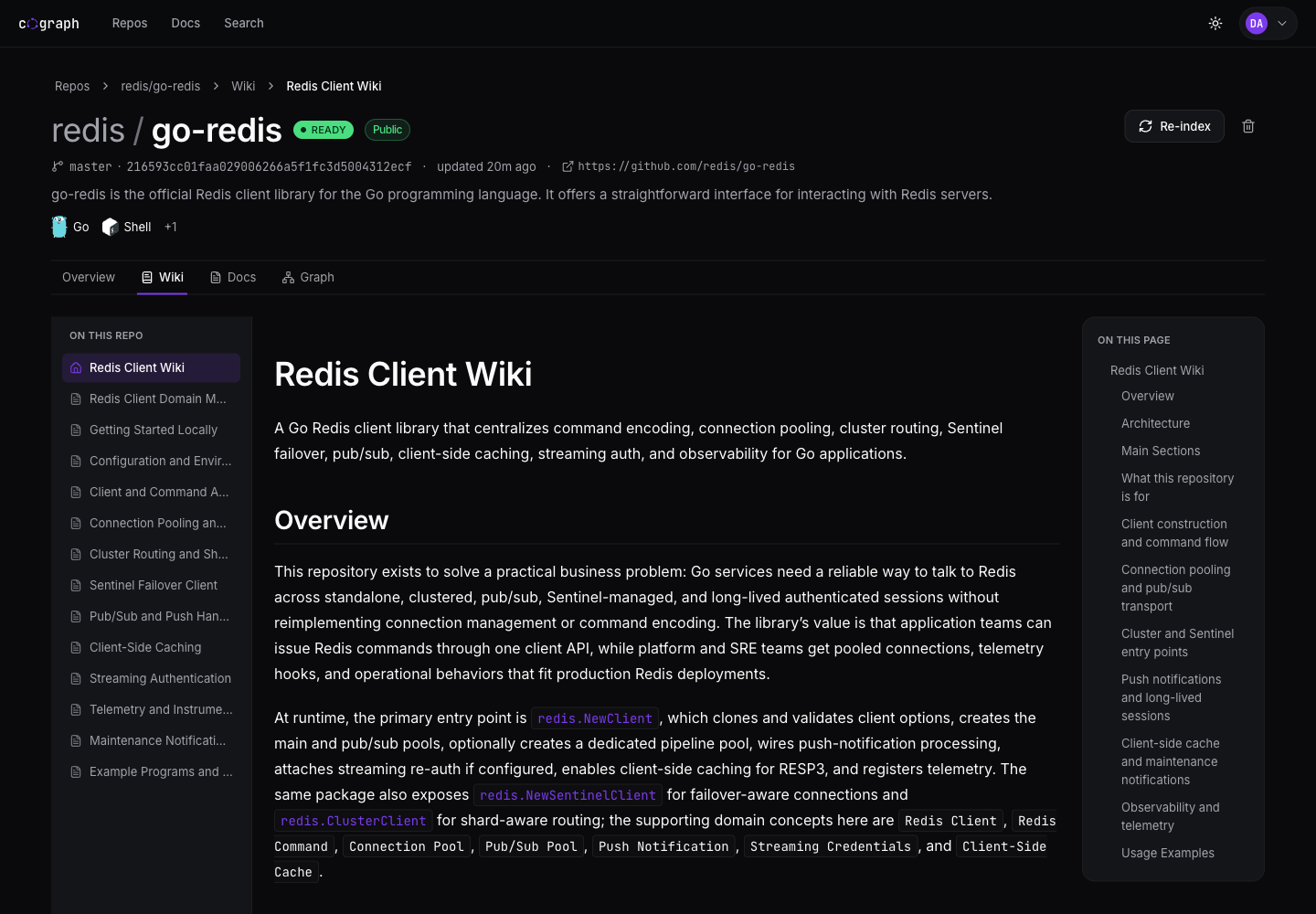 The generated wiki index for redis/go-redis