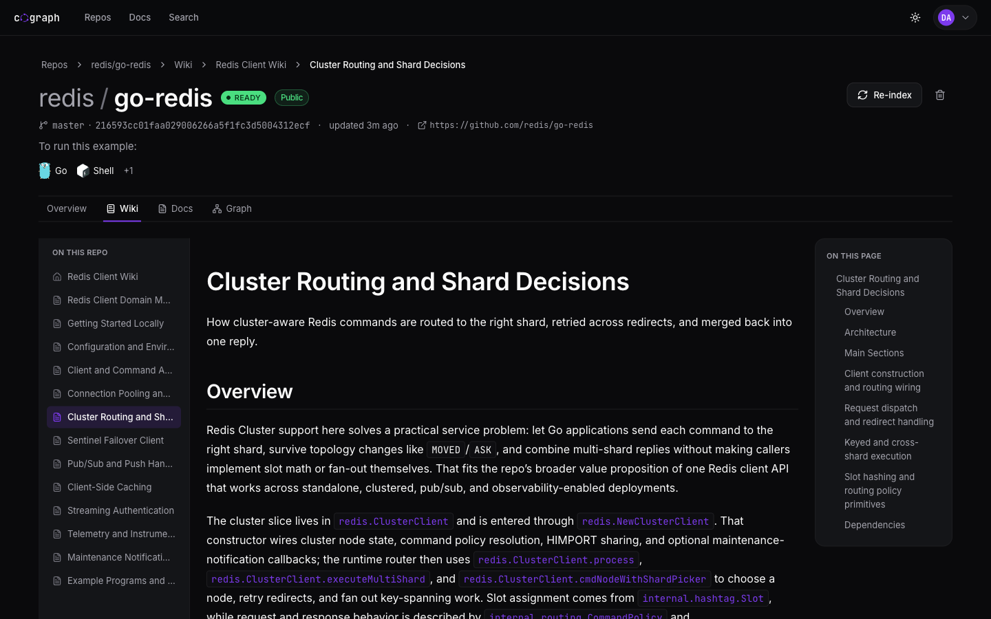 The cluster-routing wiki page, with cited symbols inline